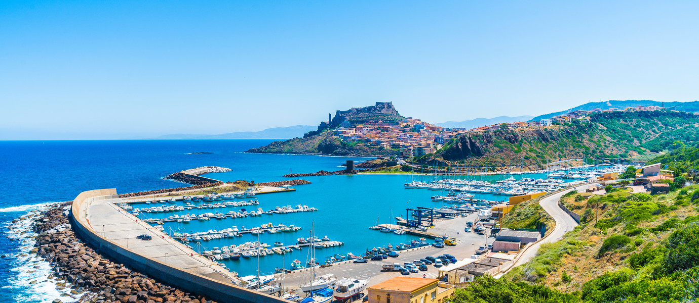 Panoramic view of Castelsardo, Province of Sassari, Sardinia, Italy