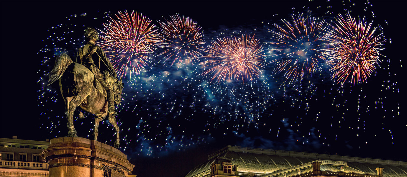 Vienna (Austria) with fireworks during New Year celebration